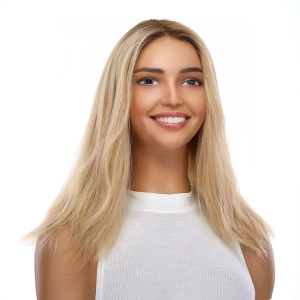16" Ponytail Silk Part Wig Golden Blonde Wavy