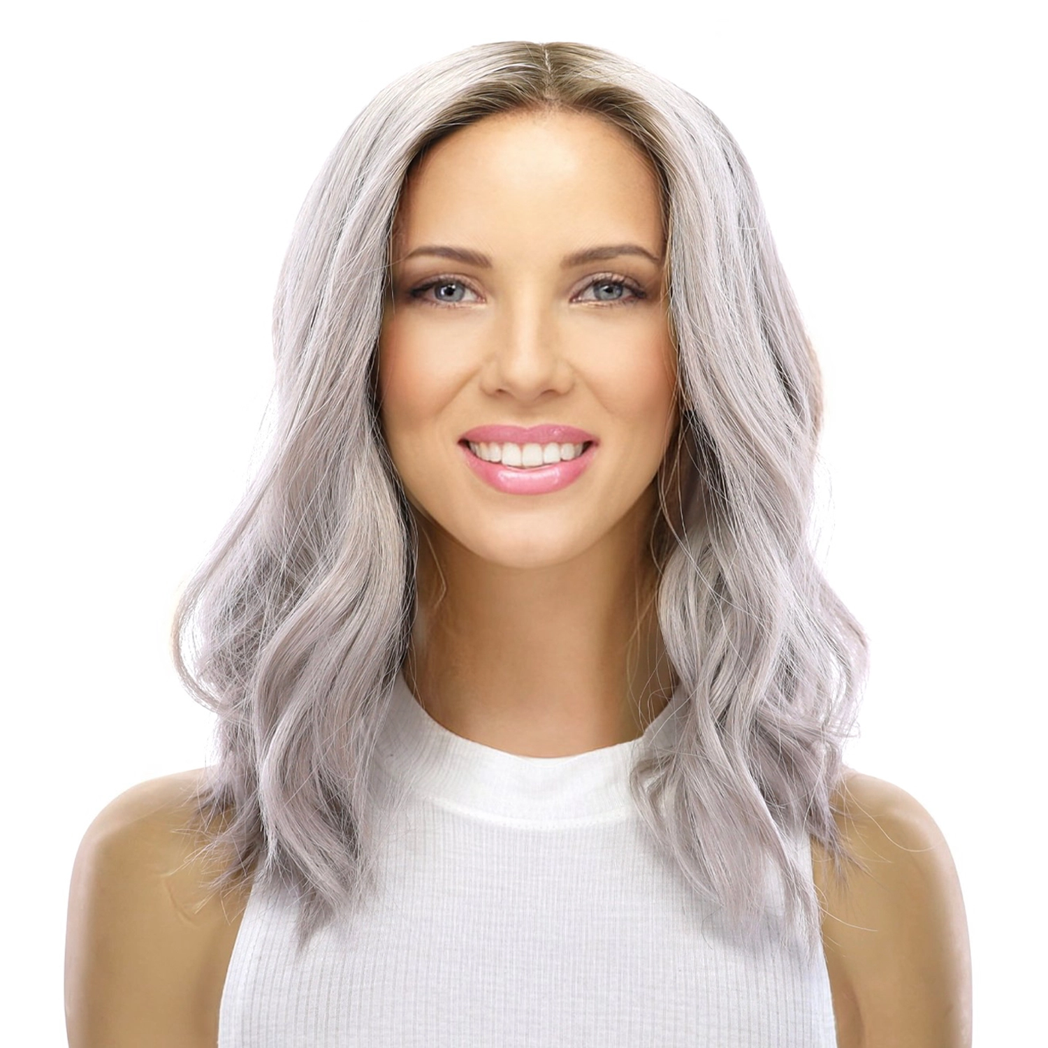 16" Ponytail Silk Part Wig Silver Smoke