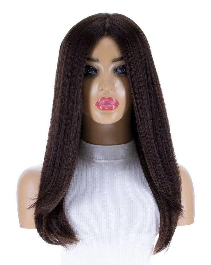 22" Ponytail Silk Part Wig Dark Brown