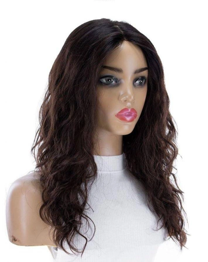 22" Ponytail Silk Part Wig Dark Brown