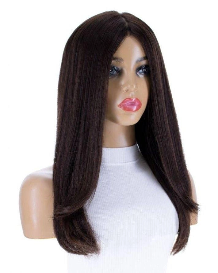 22" Ponytail Silk Part Wig Dark Brown