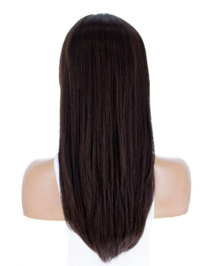 22" Ponytail Silk Part Wig Dark Brown