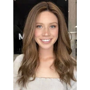 22" Ponytail Silk Part Wig Light Brown Babylight w/ Partial Rooting