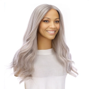 22" Ponytail Silk Part Wig Snow Grey