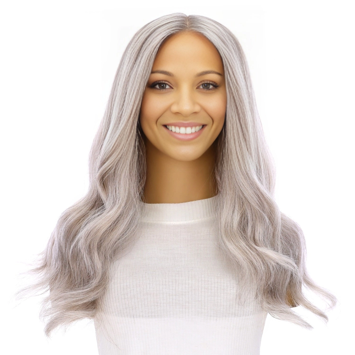 22" Ponytail Silk Part Wig Snow Grey