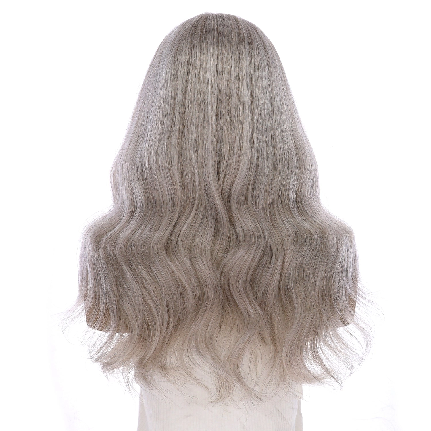 22" Ponytail Silk Part Wig Snow Grey