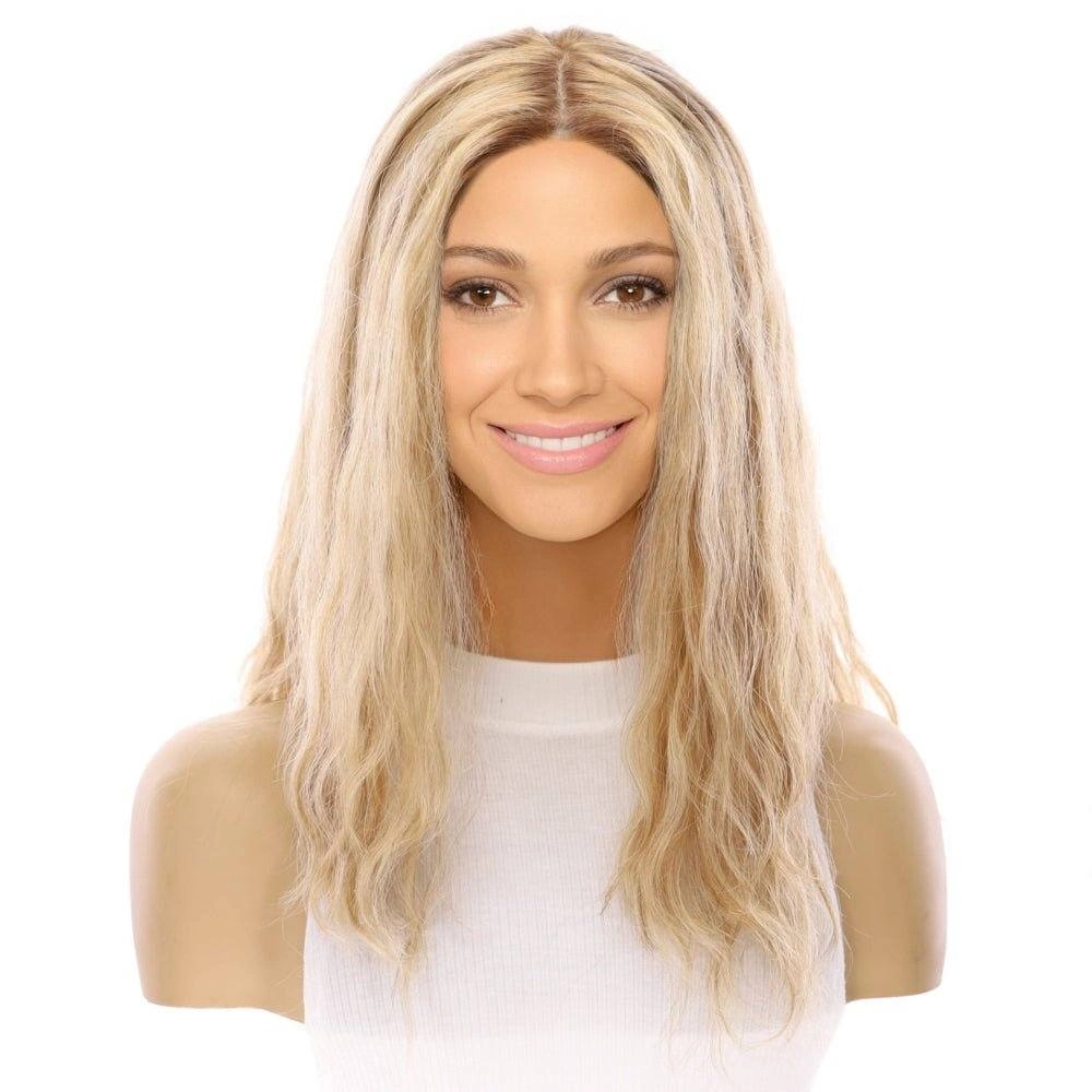 22" Ponytail Silk Top Wig Ash Blonde Wavy