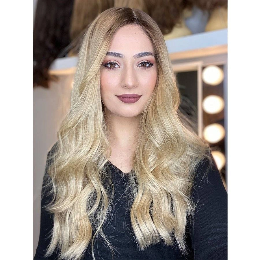 26" Ponytail Silk Top Wig Golden Blonde w/ Full Rooting