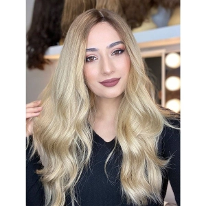 26" Ponytail Silk Top Wig Golden Blonde w/ Full Rooting