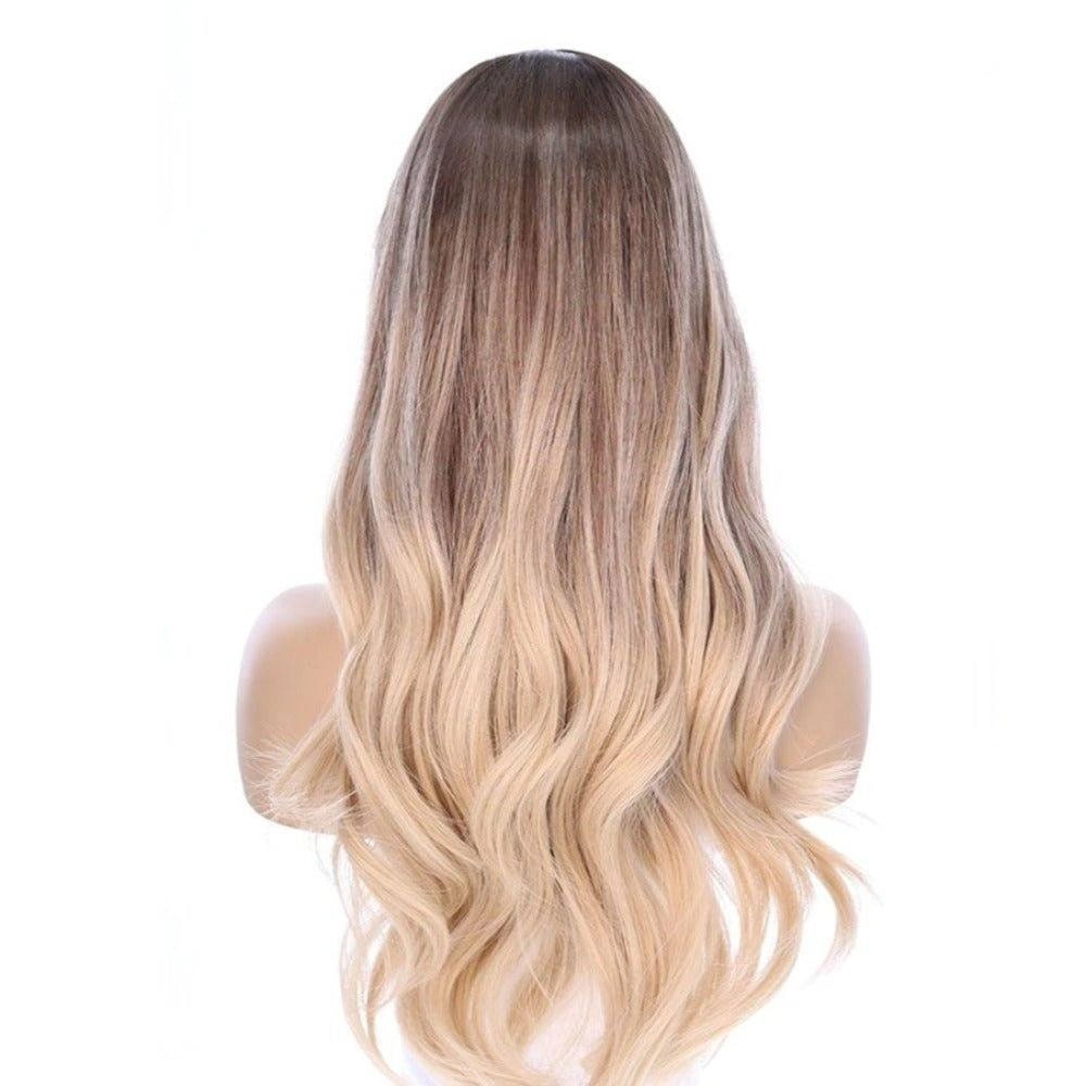 26" Ponytail Silk Top Wig Platinum Blonde w/ Reverse Balayage