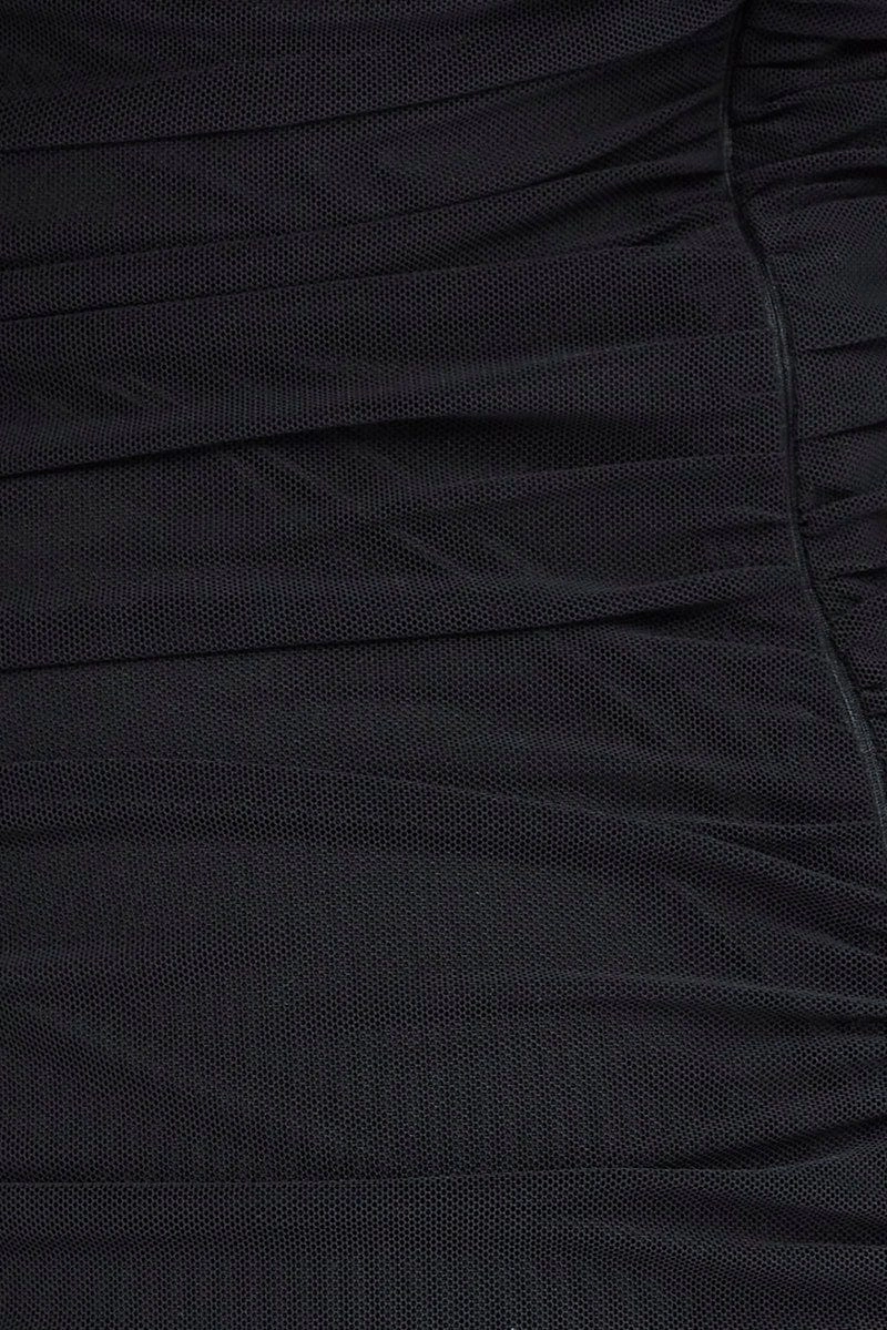 Black Bodycon Dress Balloon Sleeve Side Ruched Mini
