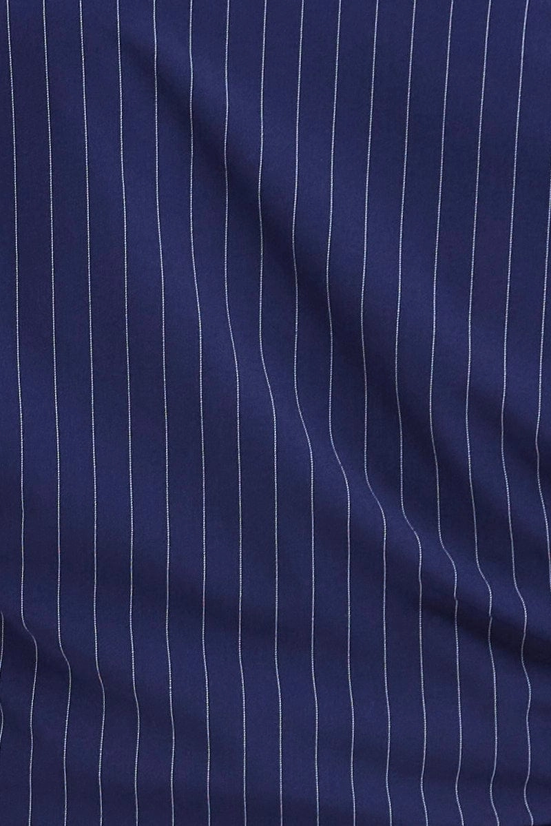 Blue Stripe Mini Skirt High Rise Pencil Side Slit