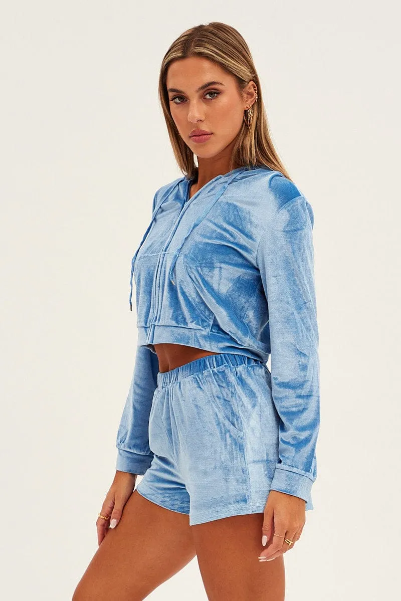 Blue Velvet Ruched Short