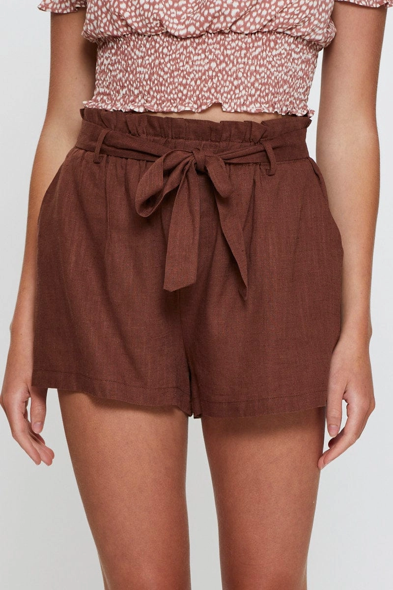 Brown Mini Shorts High Rise