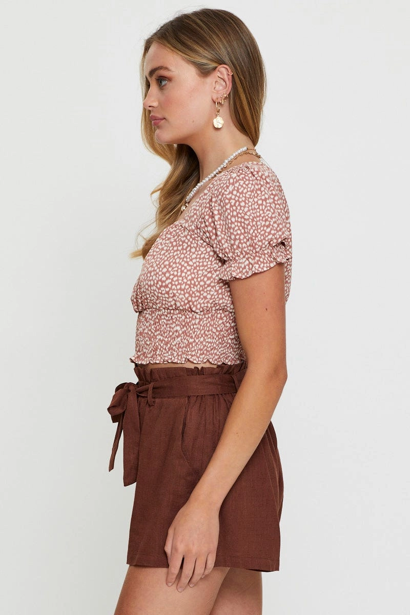 Brown Mini Shorts High Rise