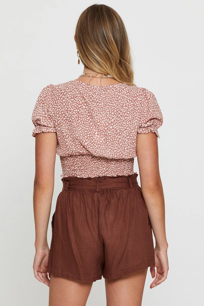 Brown Mini Shorts High Rise