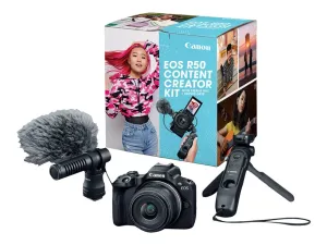 Canon EOS R50 - Content Creator Kit - digital camera - mirrorless - 24.2 MP - APS-C - 4K / 30 fps - 2.5x optical zoom RF-S 18-45mm 5811C059