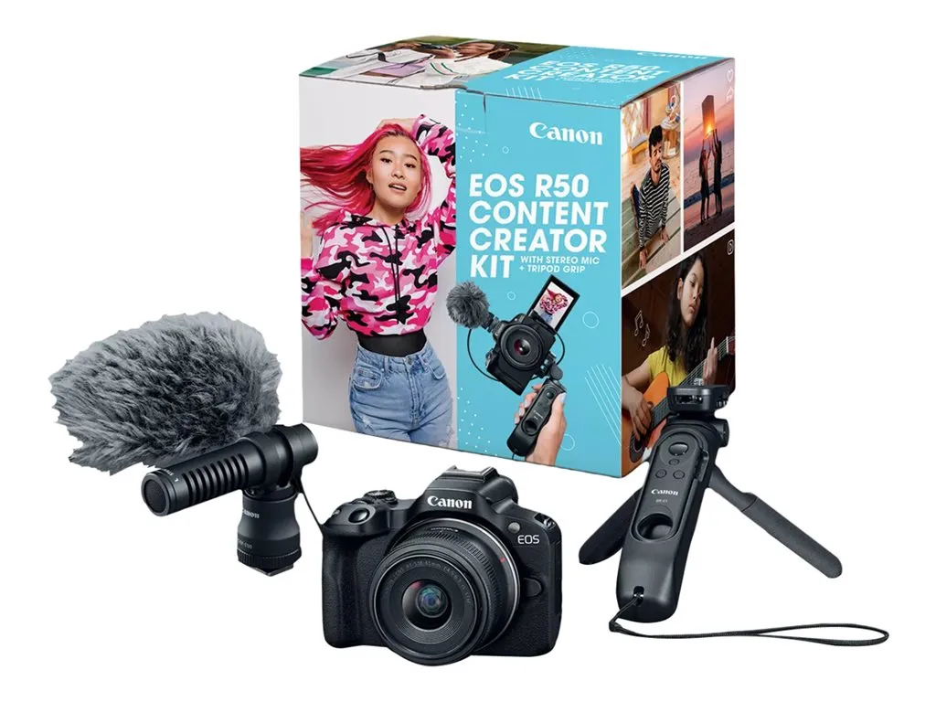 Canon EOS R50 - Content Creator Kit - digital camera - mirrorless - 24.2 MP - APS-C - 4K / 30 fps - 2.5x optical zoom RF-S 18-45mm 5811C059