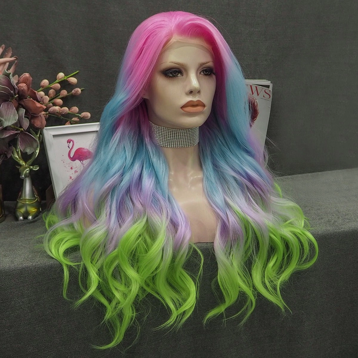 Colorful Ombre Wig Long Wavy Synthetic Lace Front Wig Cosplay Imstyle