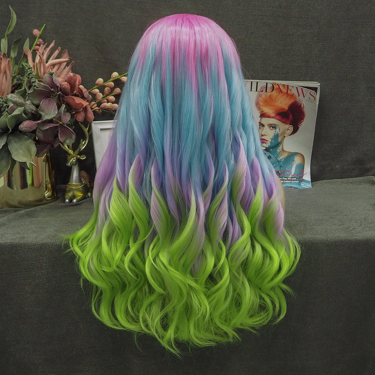 Colorful Ombre Wig Long Wavy Synthetic Lace Front Wig Cosplay Imstyle