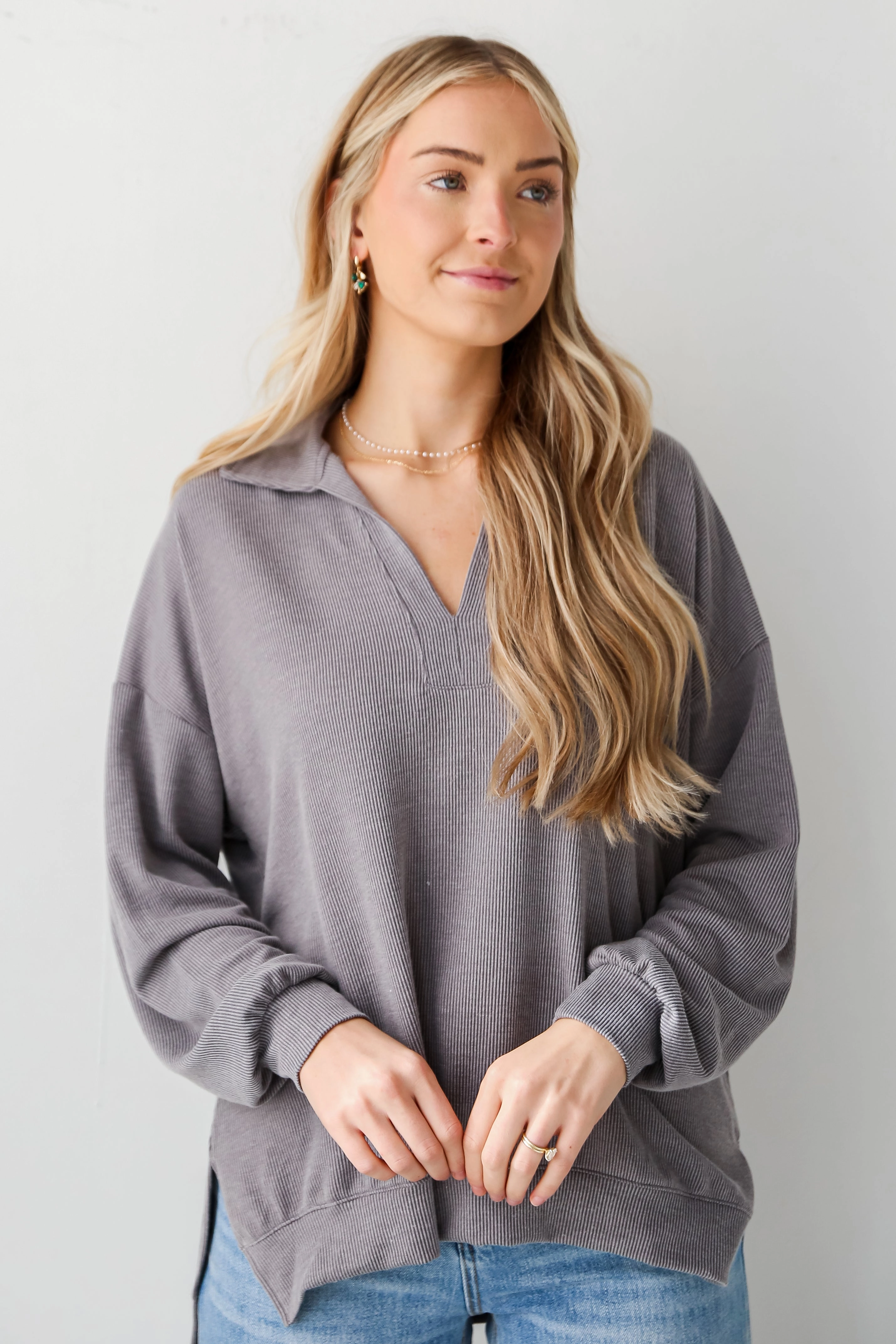 FINAL SALE - Now You Know Corded Collared Pullover