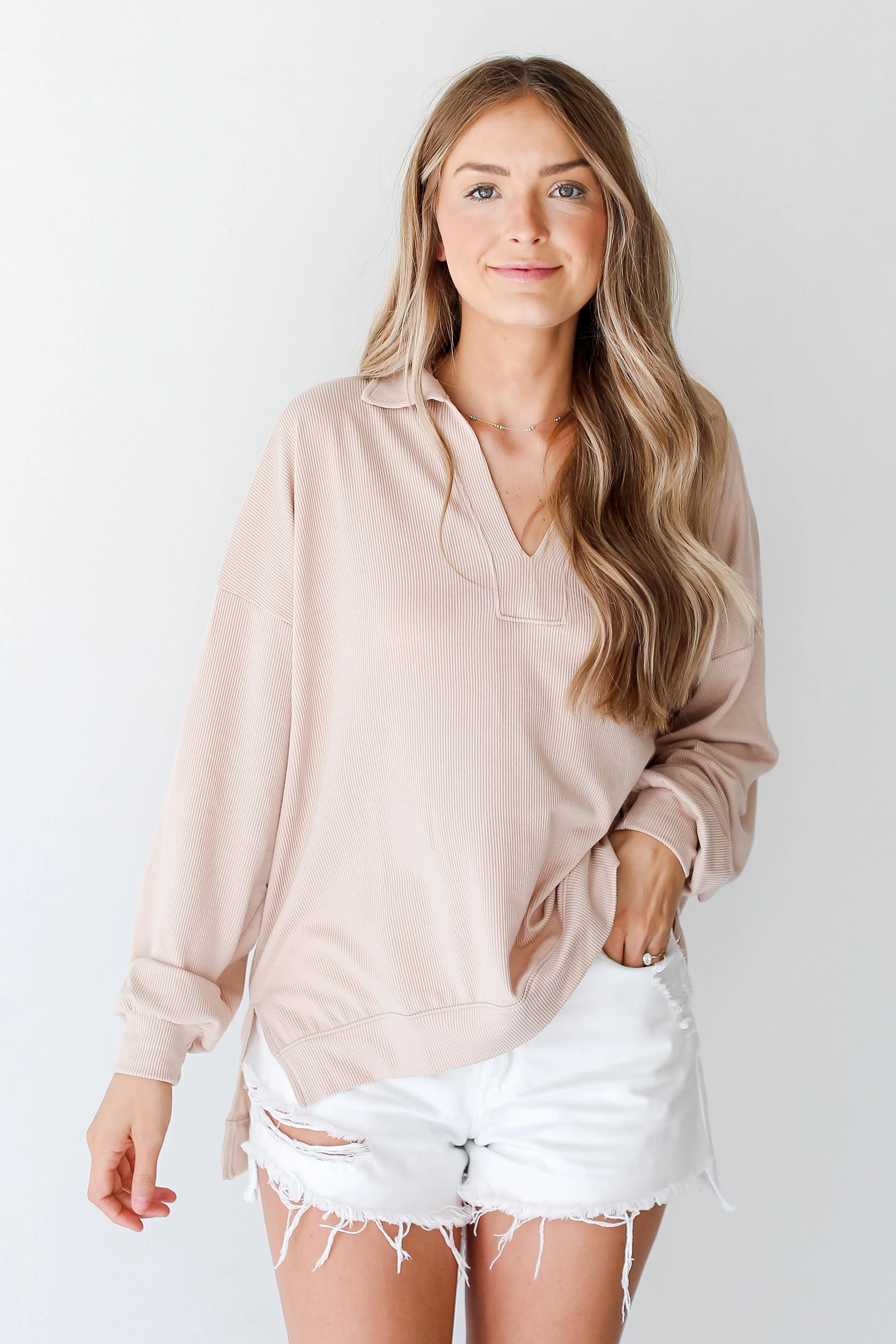 FINAL SALE - Now You Know Corded Collared Pullover