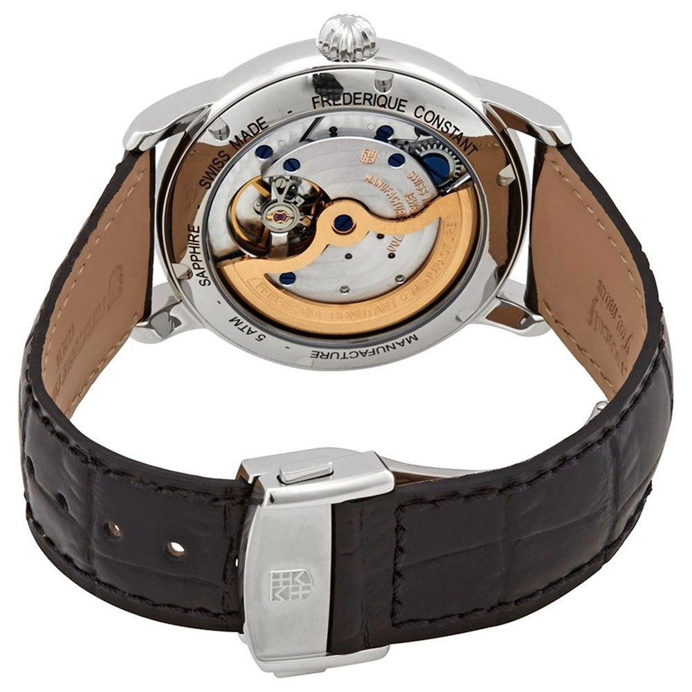 Frederique Constant Classic Moonphase Manufacture Automatic Silver Dial Black Leather Strap Mens Watch FC-712MS4H6