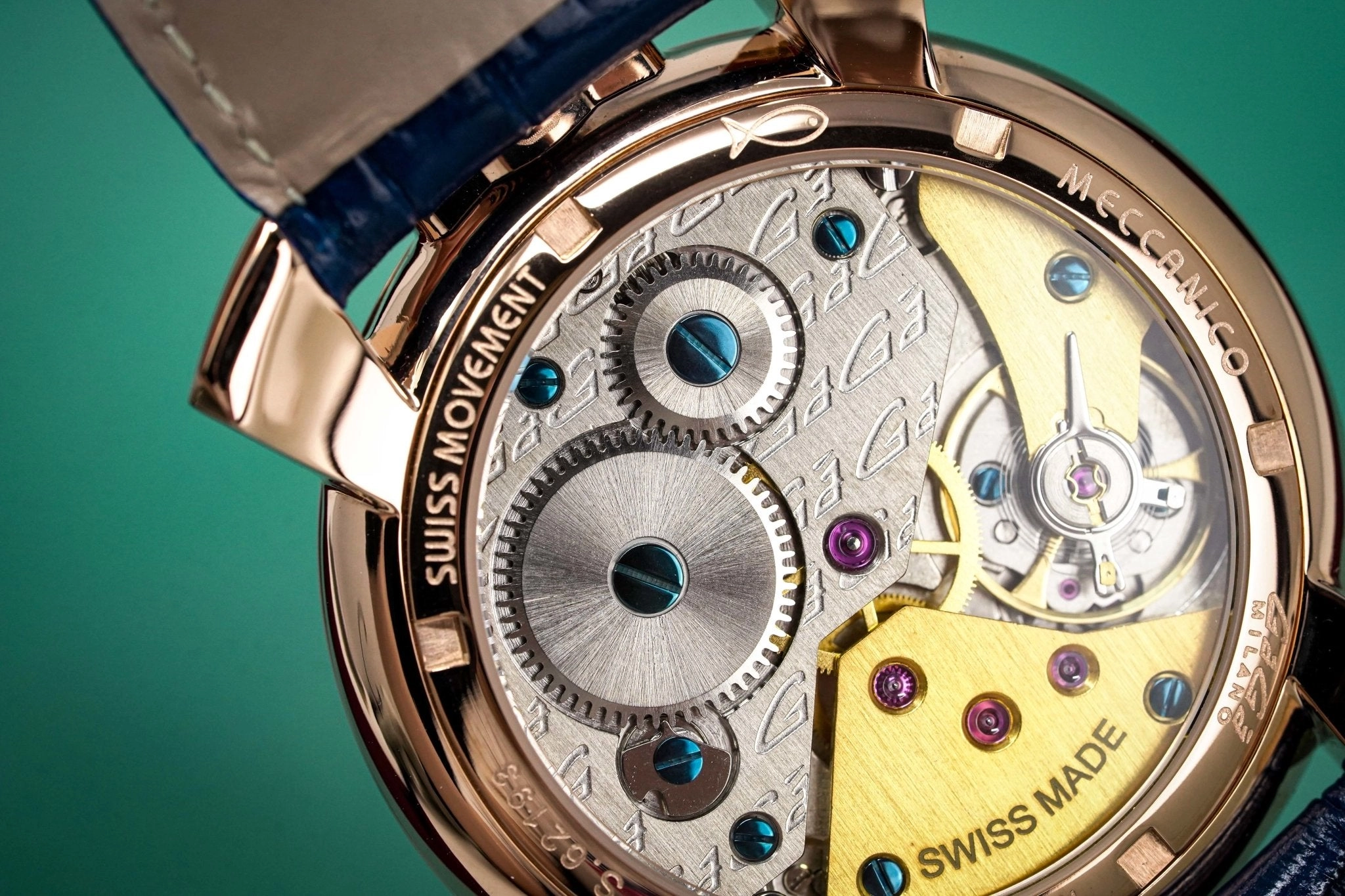 GaGà Milano Watch Hand Winding Manuale 48MM Rose Gold Blue