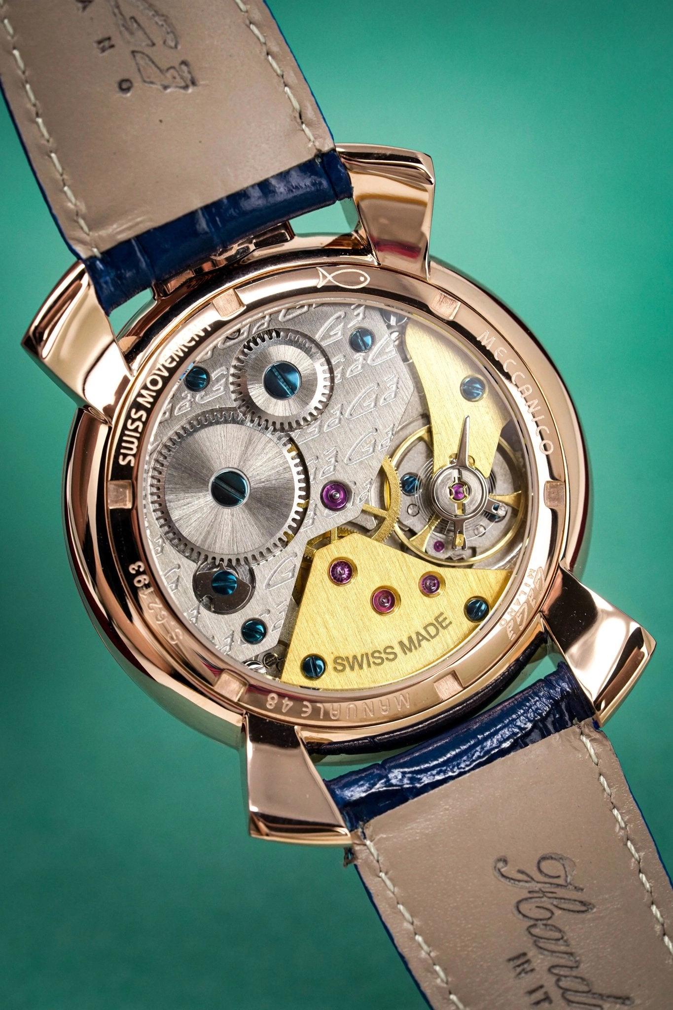 GaGà Milano Watch Hand Winding Manuale 48MM Rose Gold Blue