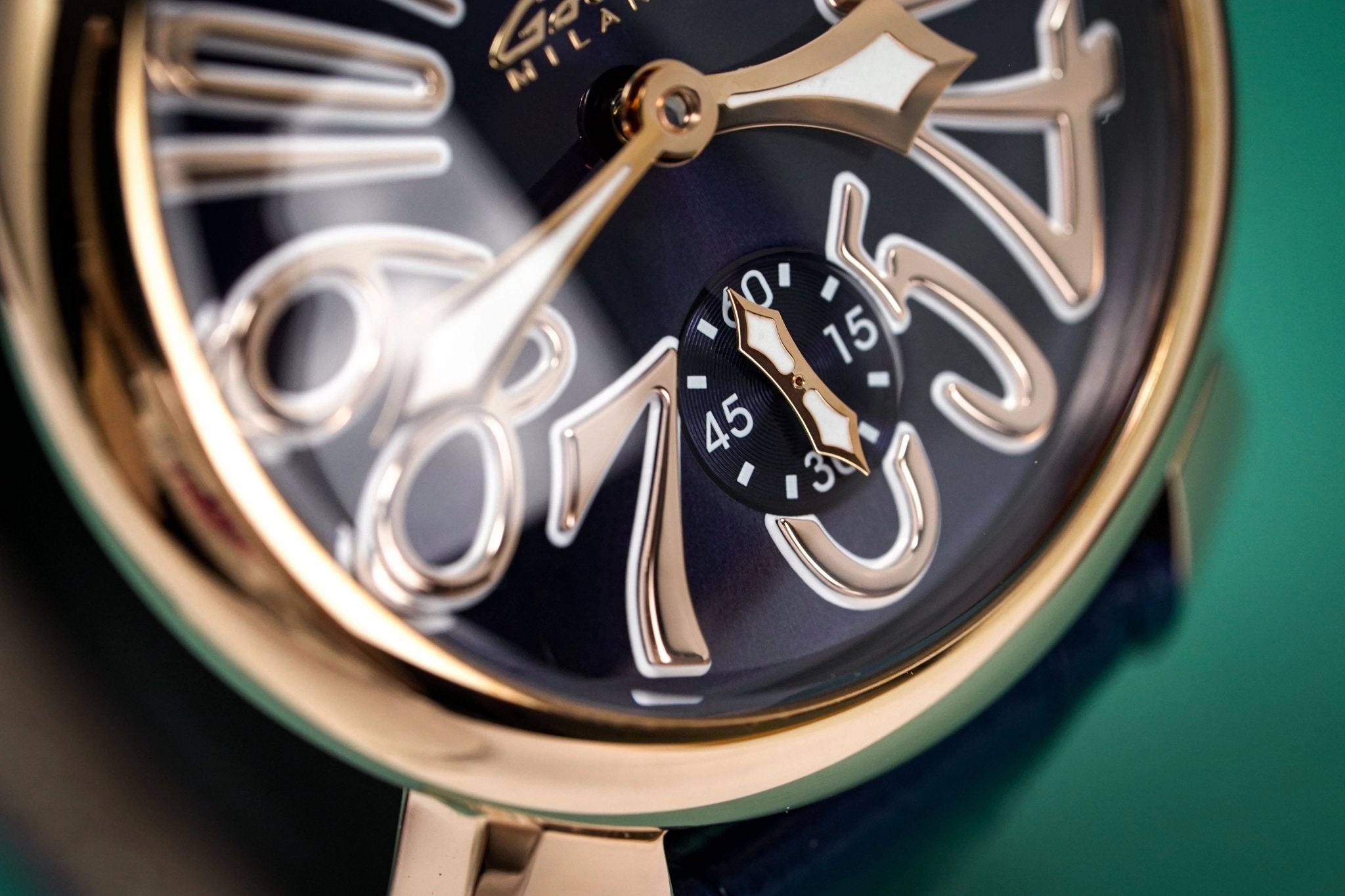 GaGà Milano Watch Hand Winding Manuale 48MM Rose Gold Blue