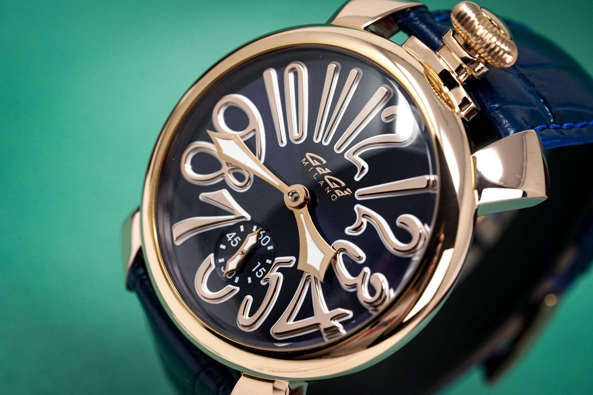 GaGà Milano Watch Hand Winding Manuale 48MM Rose Gold Blue