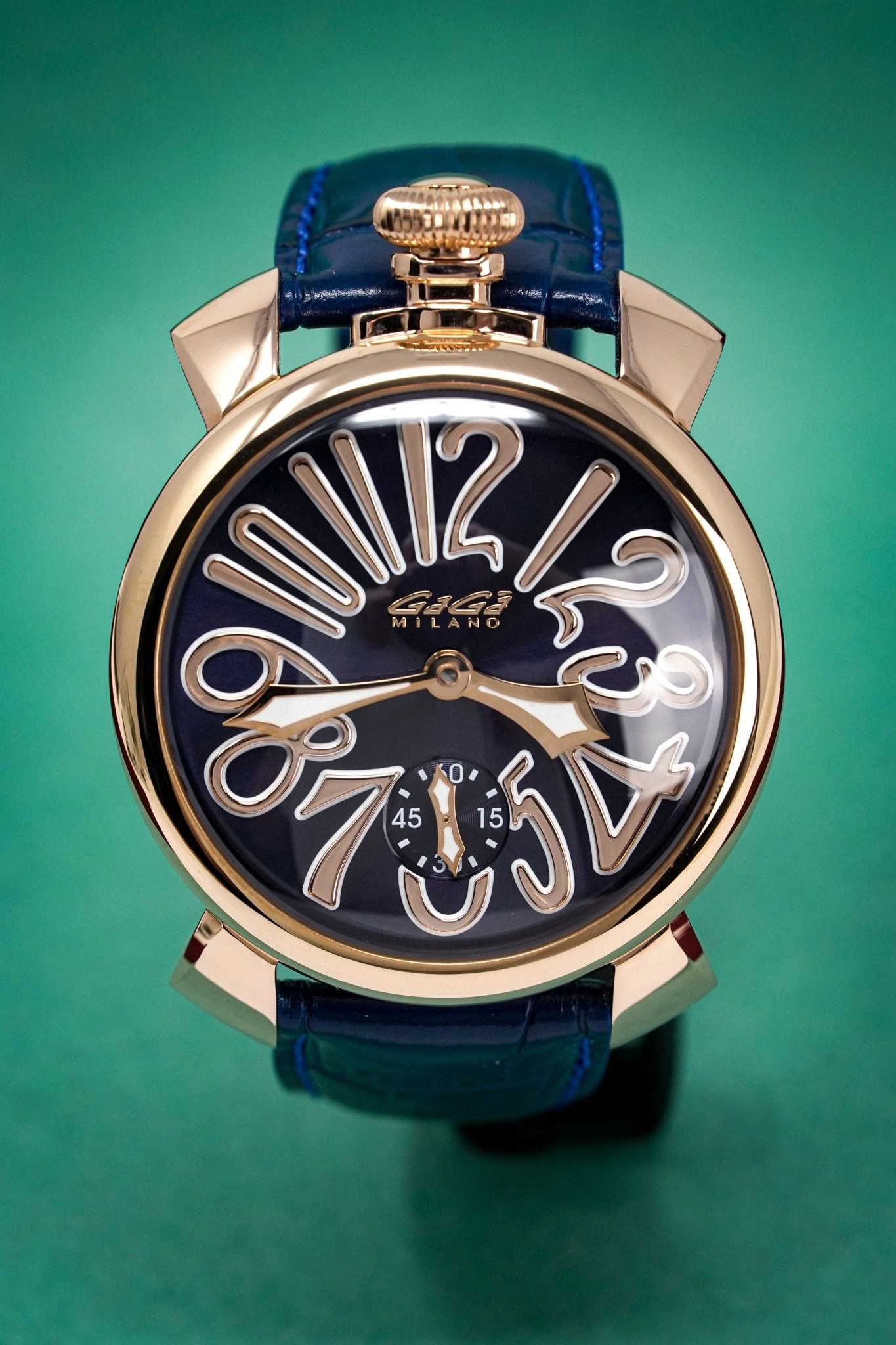 GaGà Milano Watch Hand Winding Manuale 48MM Rose Gold Blue