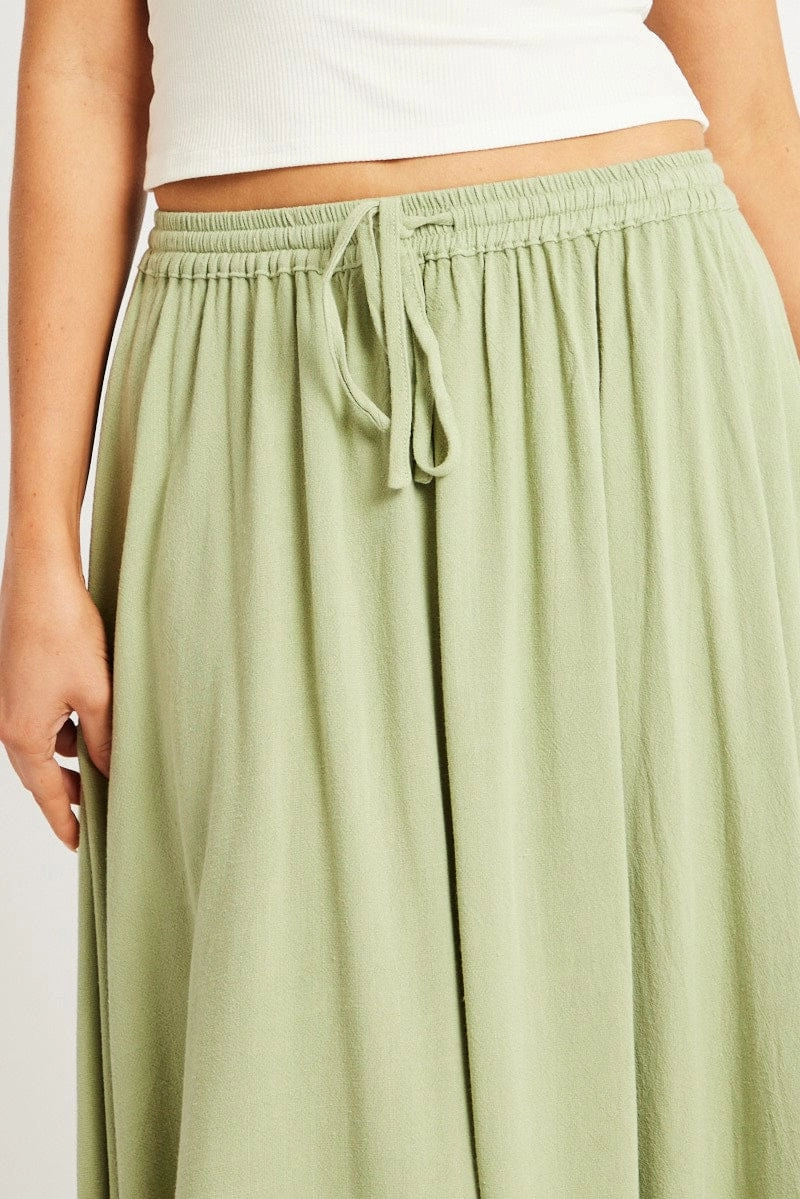 Green Midaxi Skirt High Rise Volume Linen Blend