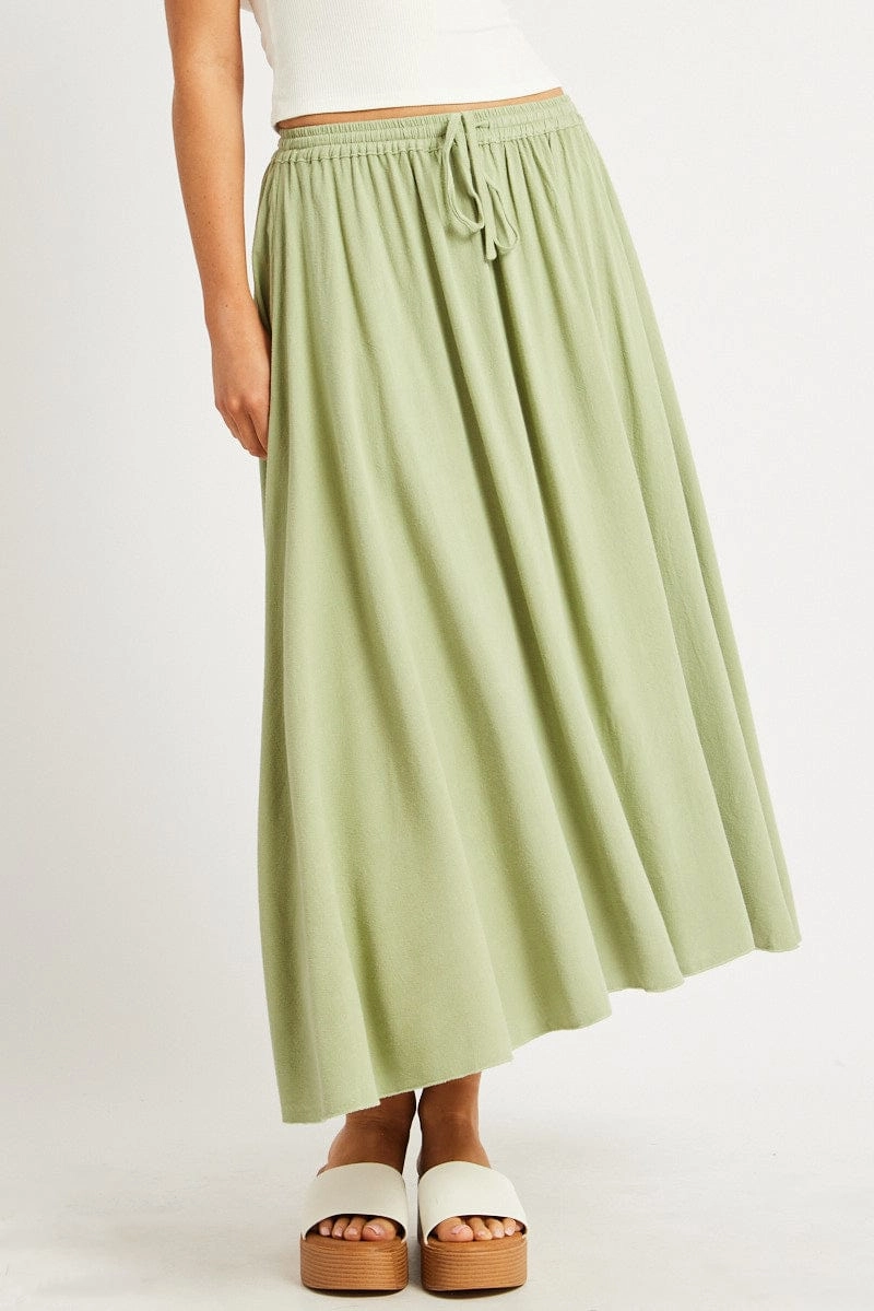 Green Midaxi Skirt High Rise Volume Linen Blend