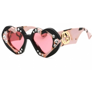 Gucci Women's Sunglasses - Black/Havana Heart Full Rim Plastic Frame | GG1329S 001