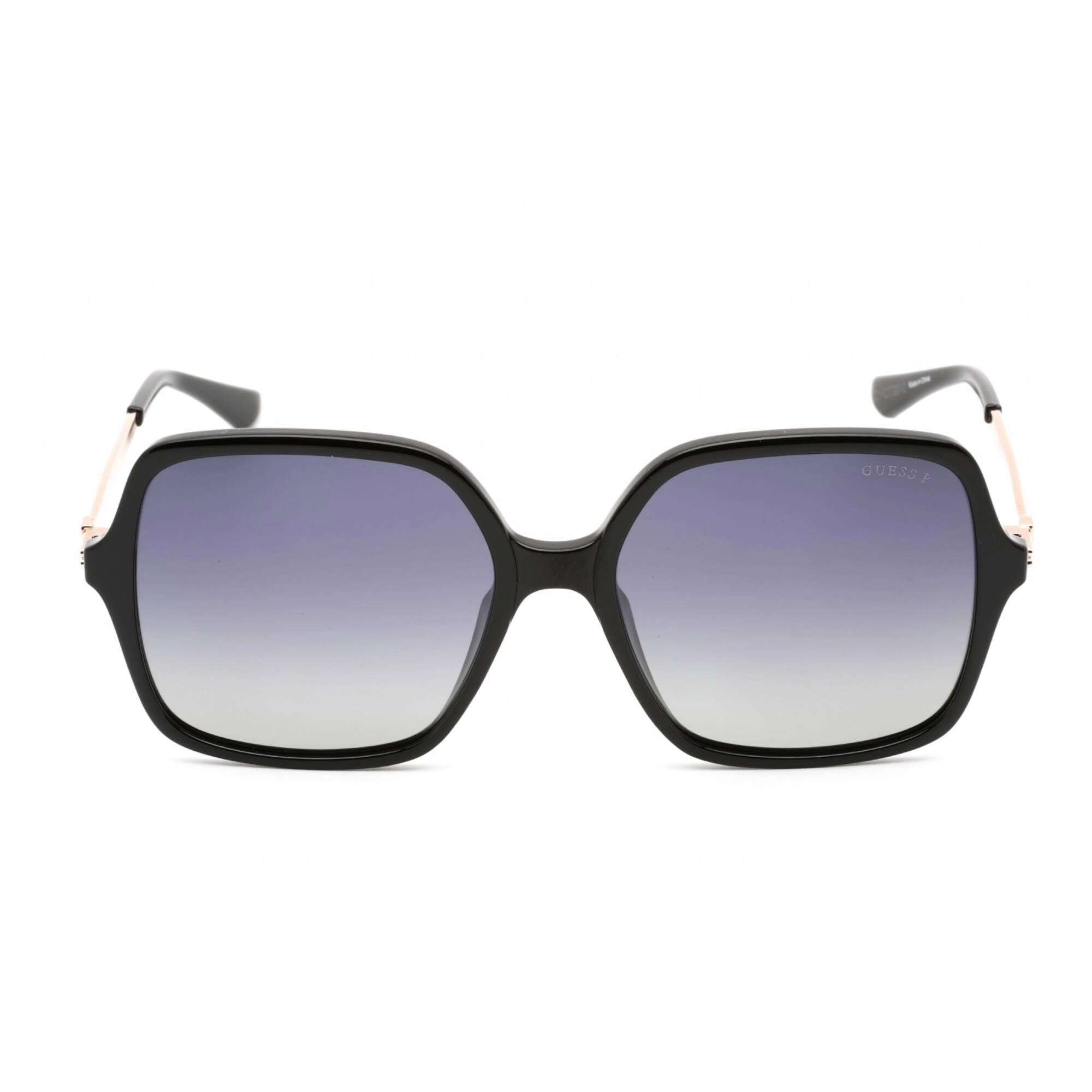 Guess Women's Sunglasses - Shiny Black Gold Plastic Rectangular Frame | GU7845 01D