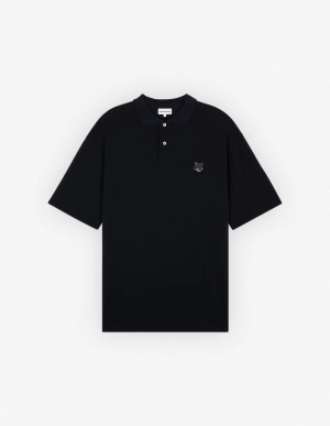 Men's Bold Fox Head Patch Oversize Polo Black