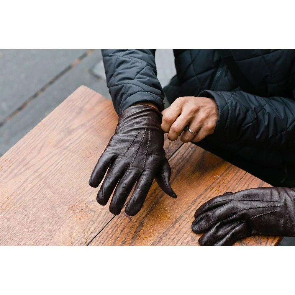 Men's Cashmere Lined Brown Leather Napoli Gloves