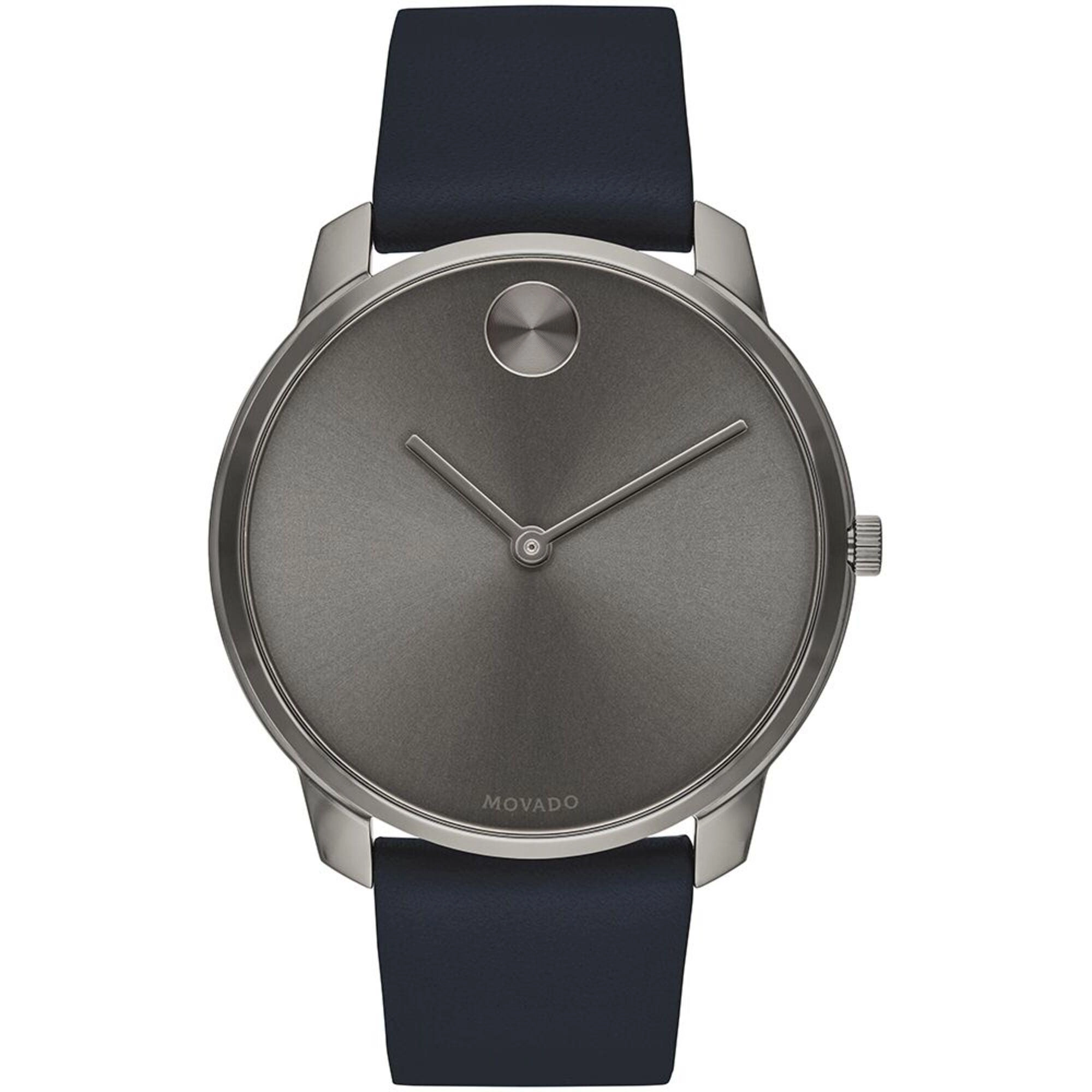 Movado Men's Watch - Bold Quartz Grey Dial Blue Genuine Leather Strap | 3600586