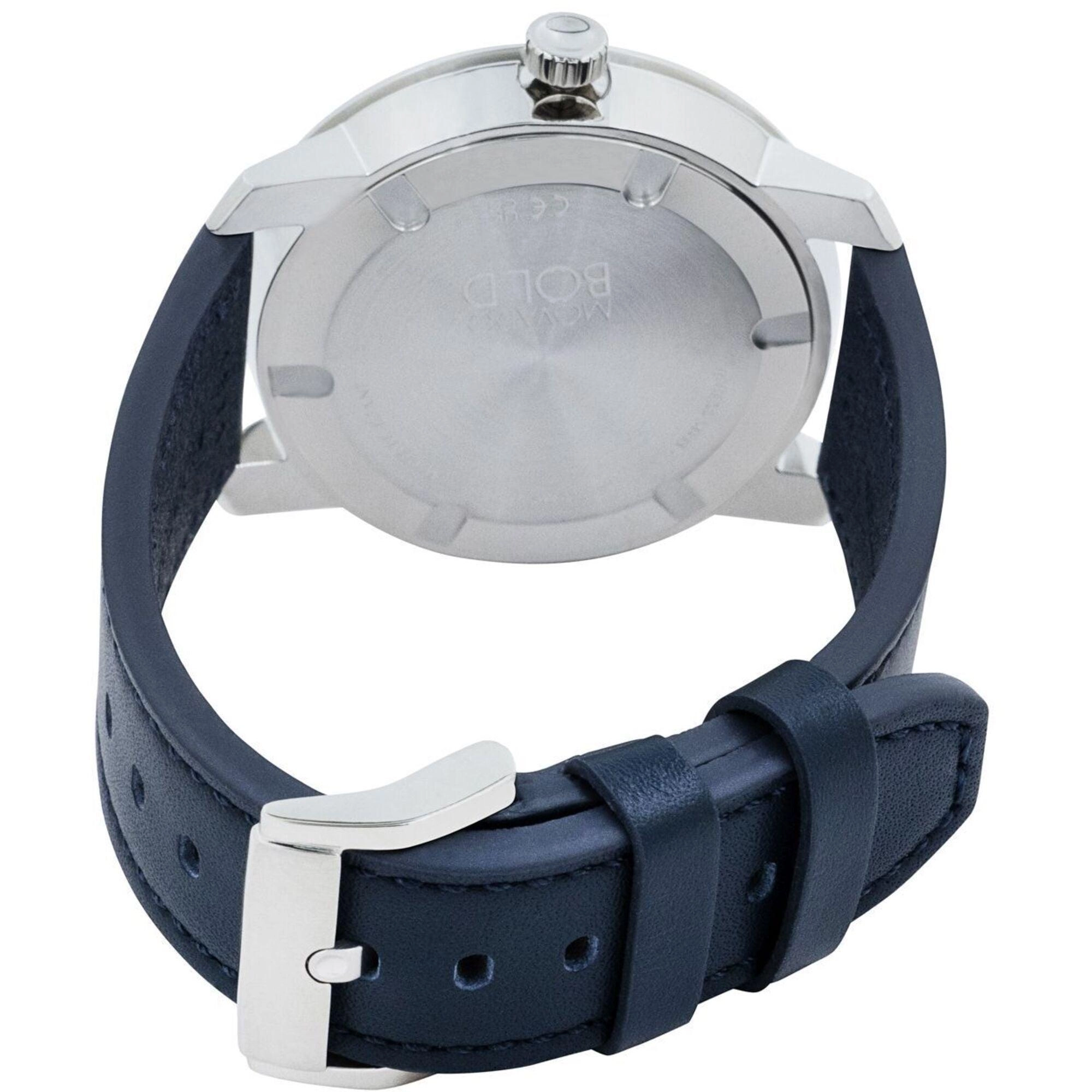 Movado Men's Watch - Bold Trend Quartz Silver Tone Dial Navy Leather Strap | 3600769