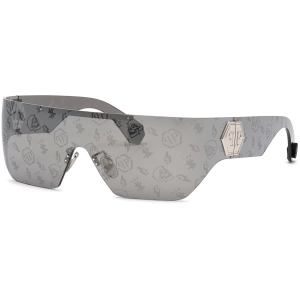 Philipp Plein Women's Sunglasses - Metal Frame Silver Mirror Logo Lens | SPP029M 579L