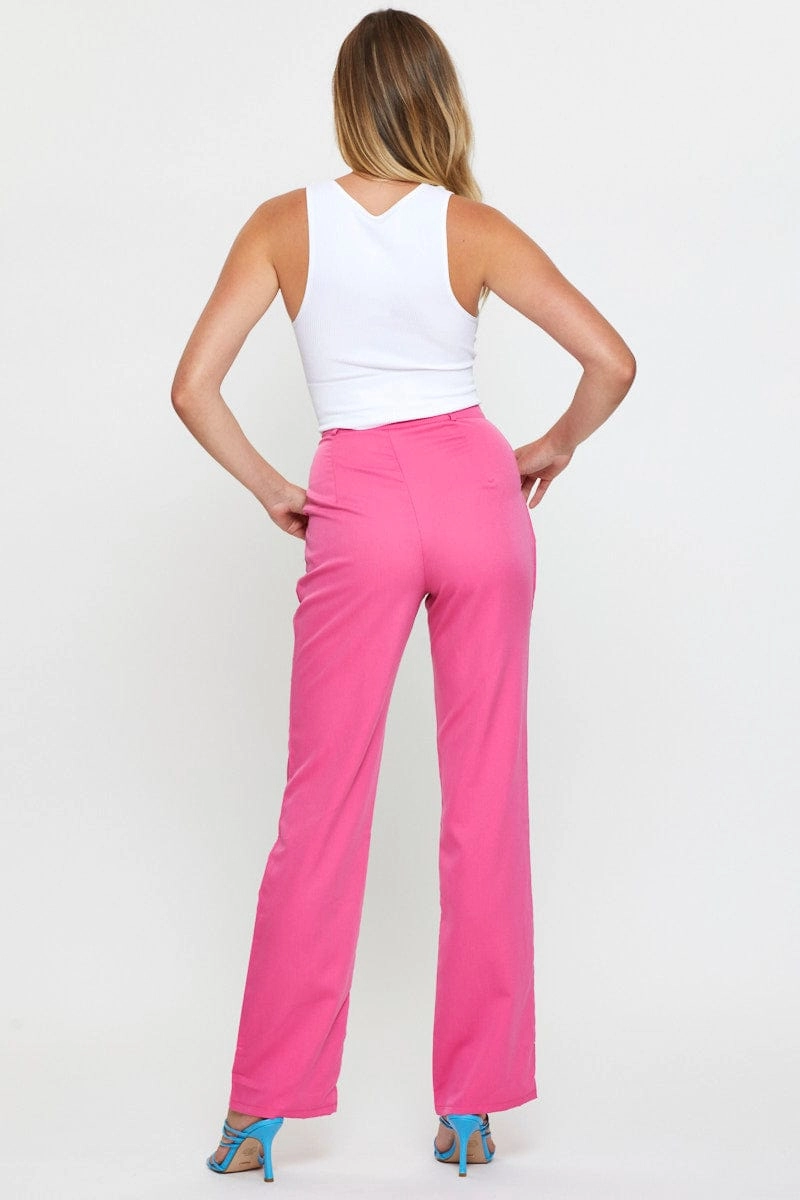 Pink Wide Leg Pant High Rise