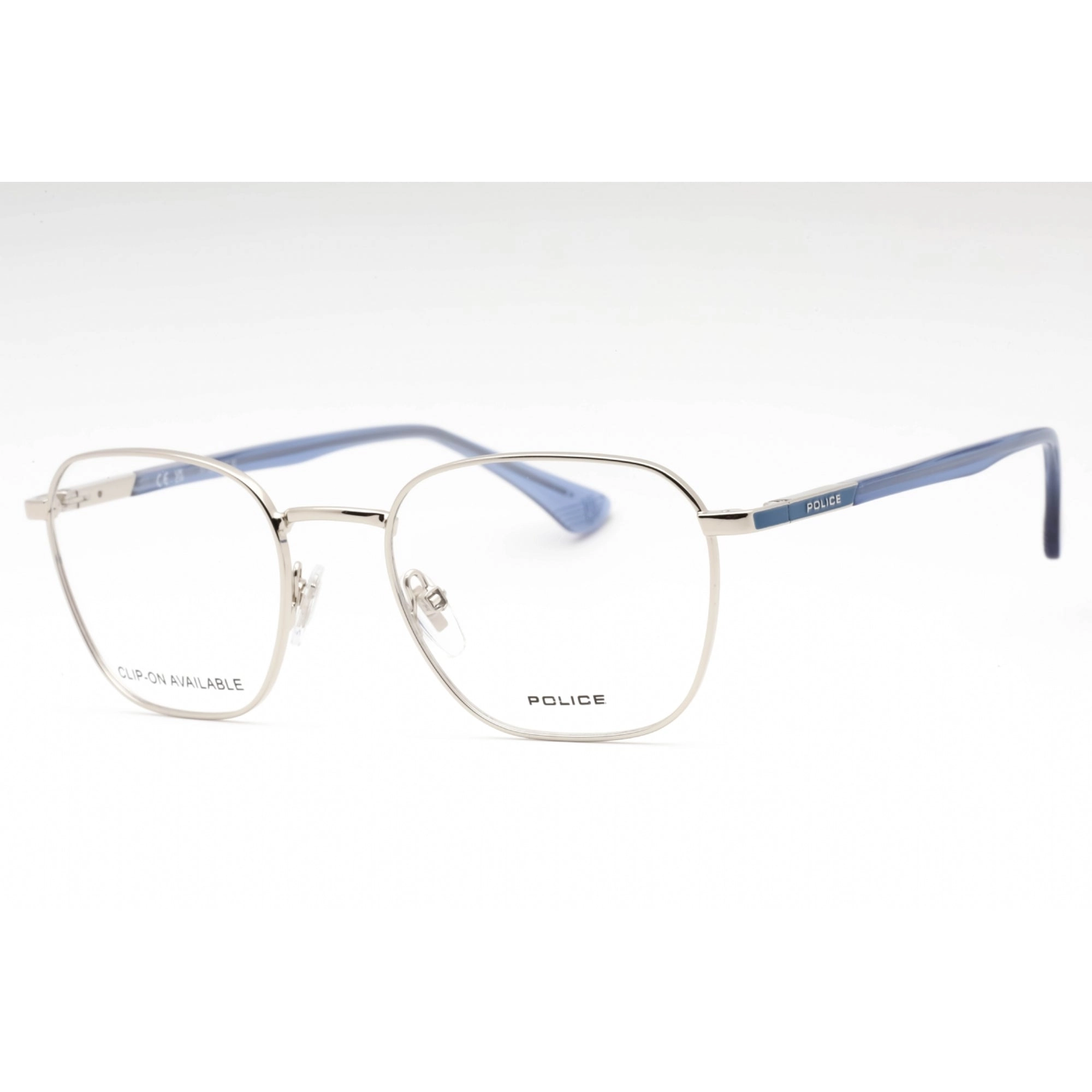 Police Women's Eyeglasses - Silver Metal Square Frame Clear Demo Lens | VPLD20 0579