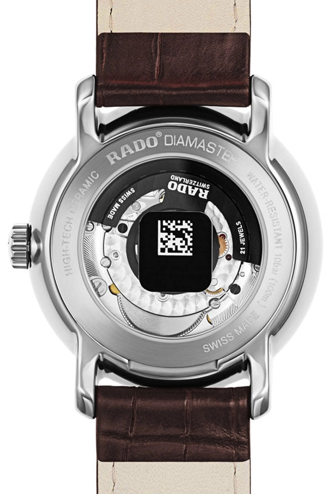 Rado DiaMaster XL Plasma High-Tech Ceramic Automatic Silver Dial Date Brown Strap Mens Watch R14074126