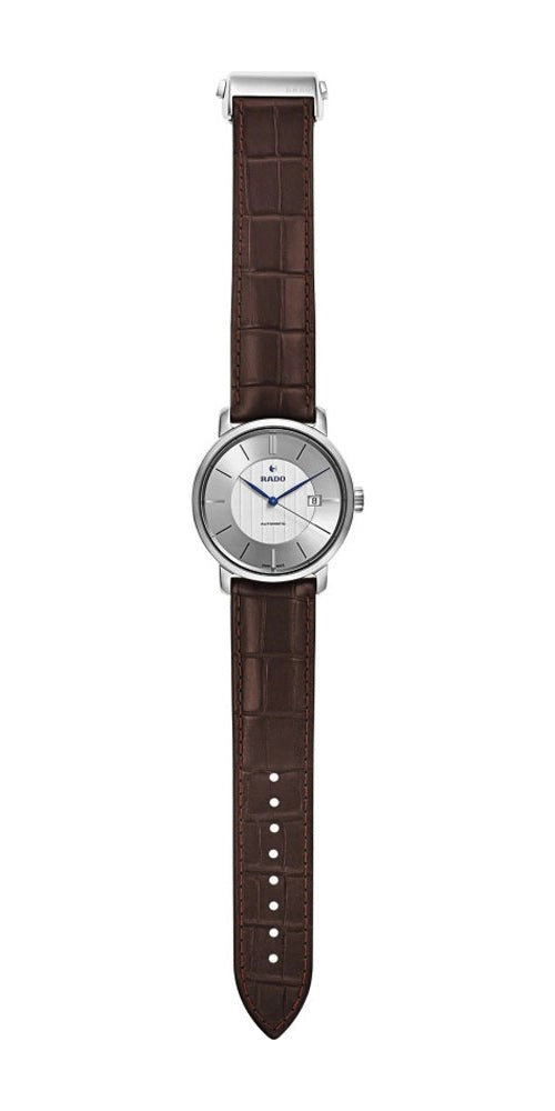 Rado DiaMaster XL Plasma High-Tech Ceramic Automatic Silver Dial Date Brown Strap Mens Watch R14074126