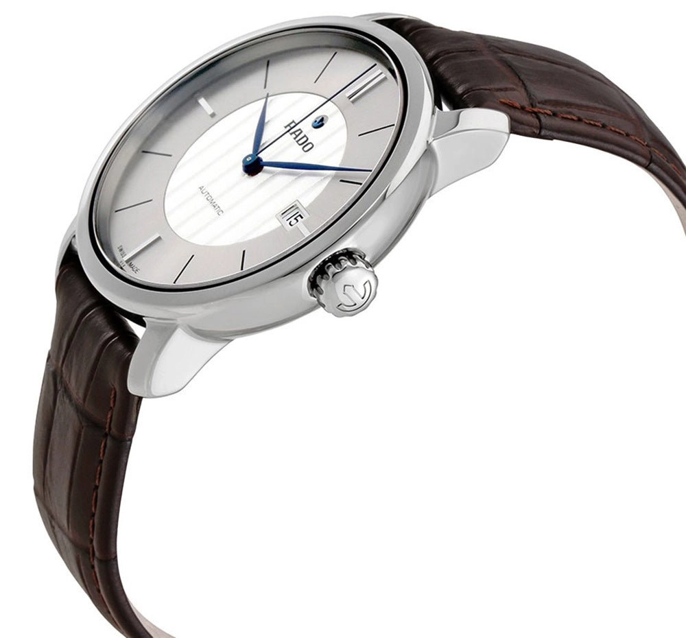 Rado DiaMaster XL Plasma High-Tech Ceramic Automatic Silver Dial Date Brown Strap Mens Watch R14074126