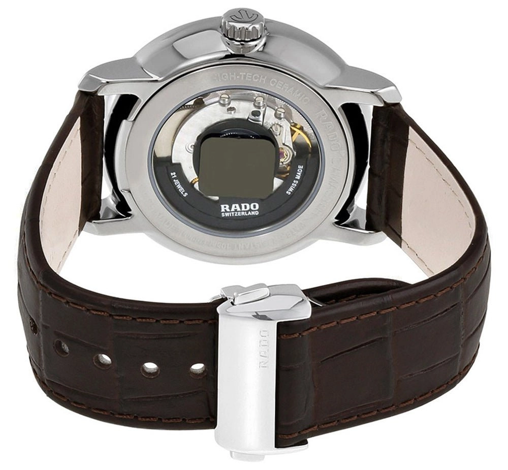 Rado DiaMaster XL Plasma High-Tech Ceramic Automatic Silver Dial Date Brown Strap Mens Watch R14074126
