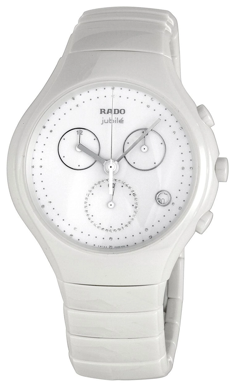 Rado Diastar True Chronograph White Ceramic Womens Watch Quartz Date Diamonds R27832702