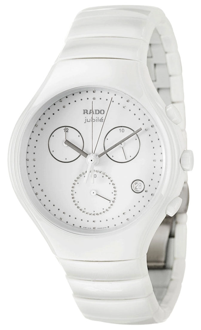 Rado Diastar True Chronograph White Ceramic Womens Watch Quartz Date Diamonds R27832702