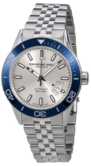 Raymond Weil Freelancer Automatic Stainless Steel Mens Diver Watch Silver Dial Calendar 2760-ST4-65001